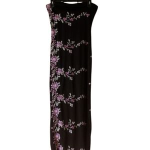 Designed for Dillard's by Roberta‎ Black Floral Embroidered Long Strapless Dress